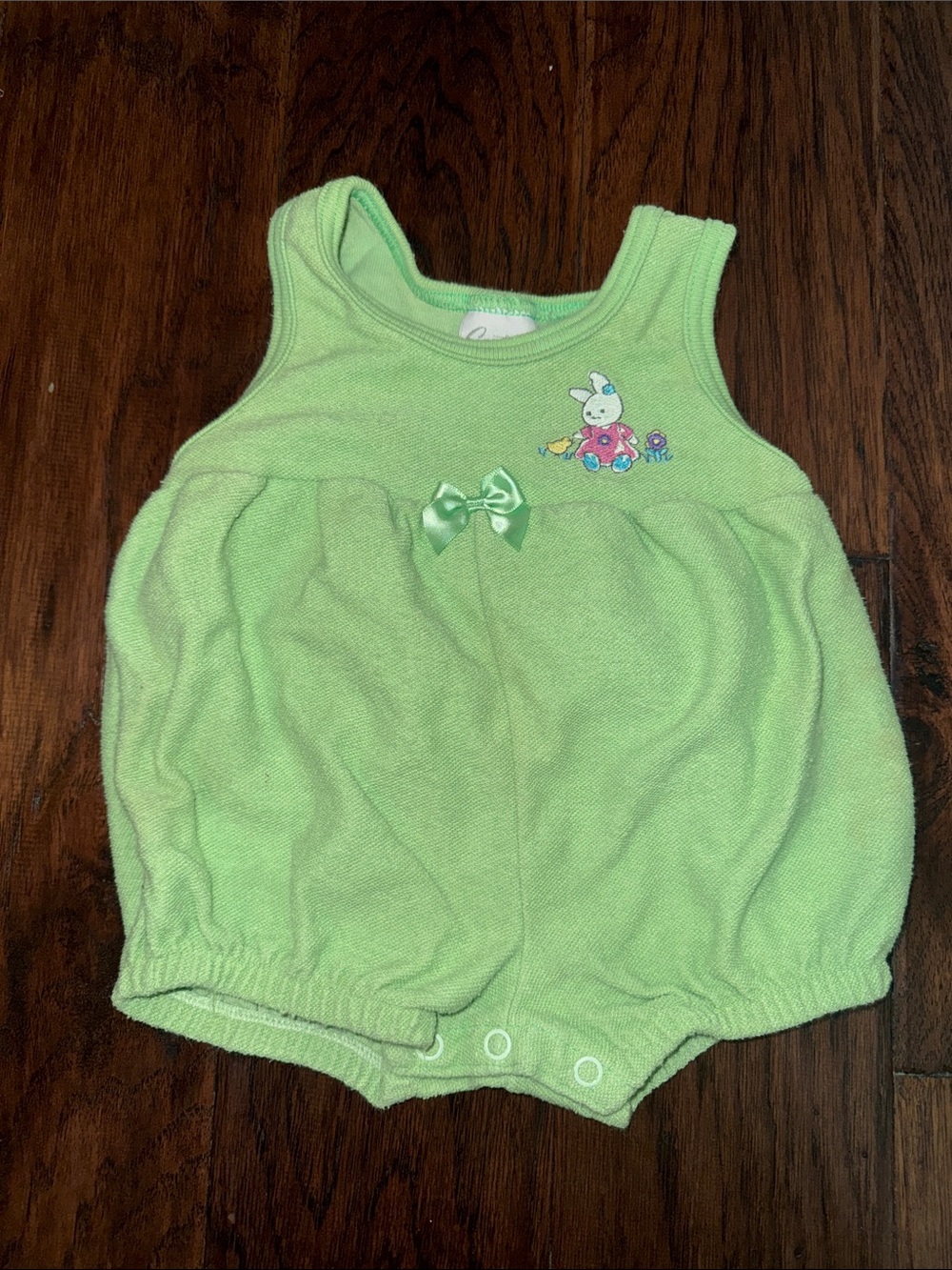 Vintage Carter's Light Green Baby Girl Terry Romper with Bunny Accent